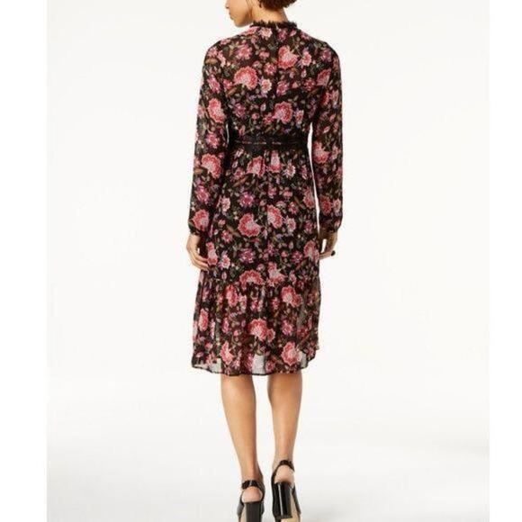 NINE WEST Lace Trim Floral Chiffon Midi Dress - Picture 2 of 9